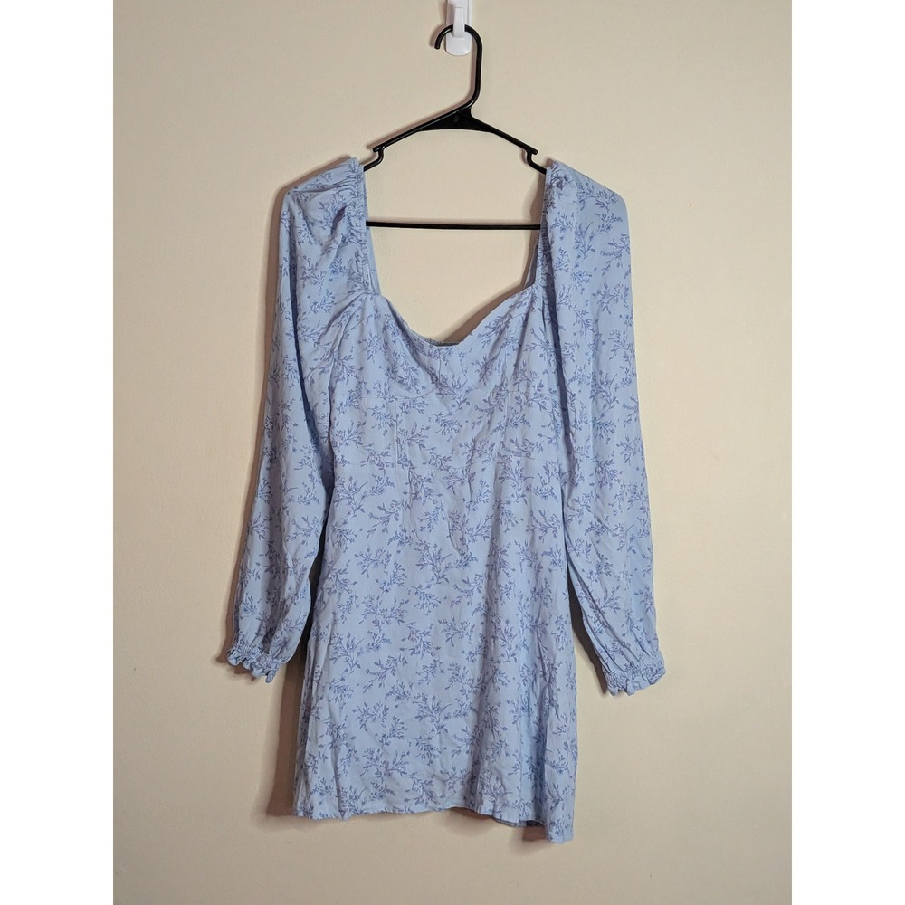 Altar'd State Blue Floral Long Sleeve Mini Dress Sweetheart Neck Smocked Medium